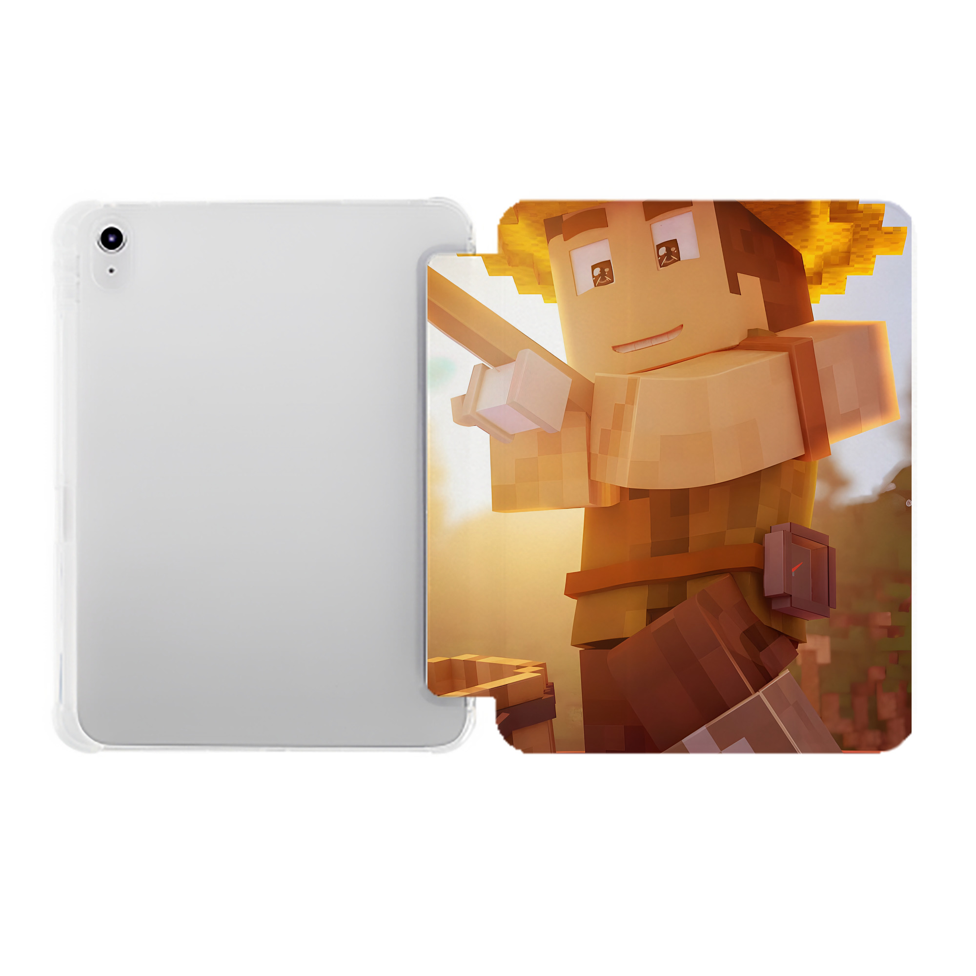 （画像用） マインクラフト ブロックの世界 Minecraft MC Block world IPad ケース ペン収納付き 三つ折りスタンド PUレザー×シリコン 対応機種9.5/10.5/10.9インチ
